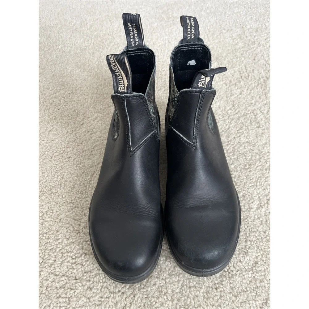 Blundstone Black Leather Chelsea Boots Floral Elastic Womens 10.5